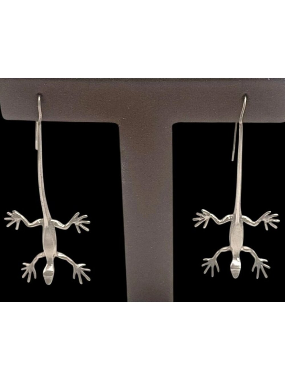 D.R.S. Signed Sterling Silver Gecko Lizard Earrings Southwestern Style Jewelry